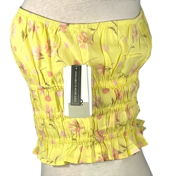 BP crop top one shoulder shirred waist yellow lemonade Sophie florals size S - Picture 5 of 13